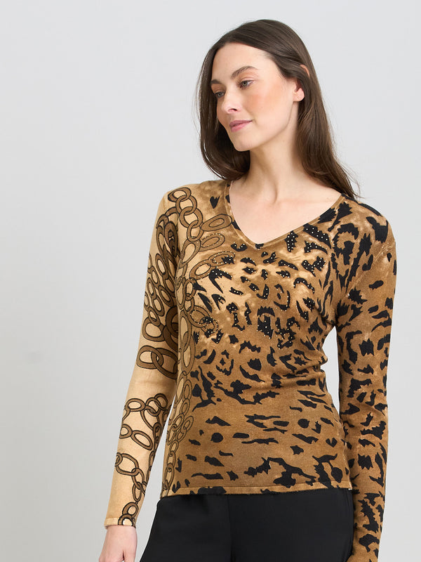 Korra Leopard Print Jumper With Diamante