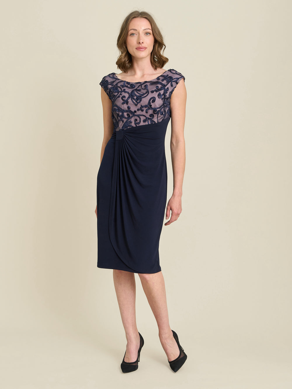 Jana Embroidered Neck Cocktail Dress