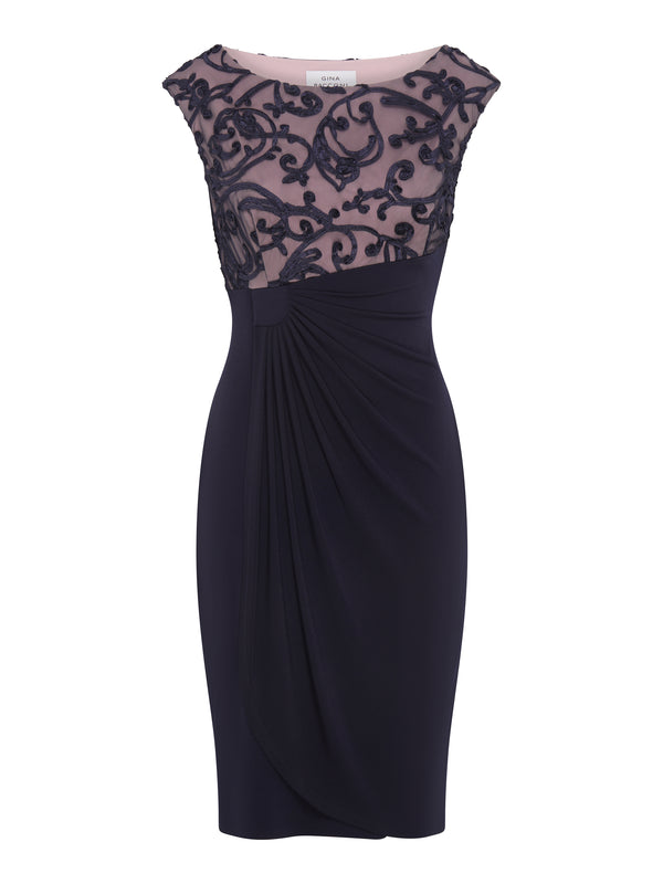 Jana Embroidered Neck Cocktail Dress