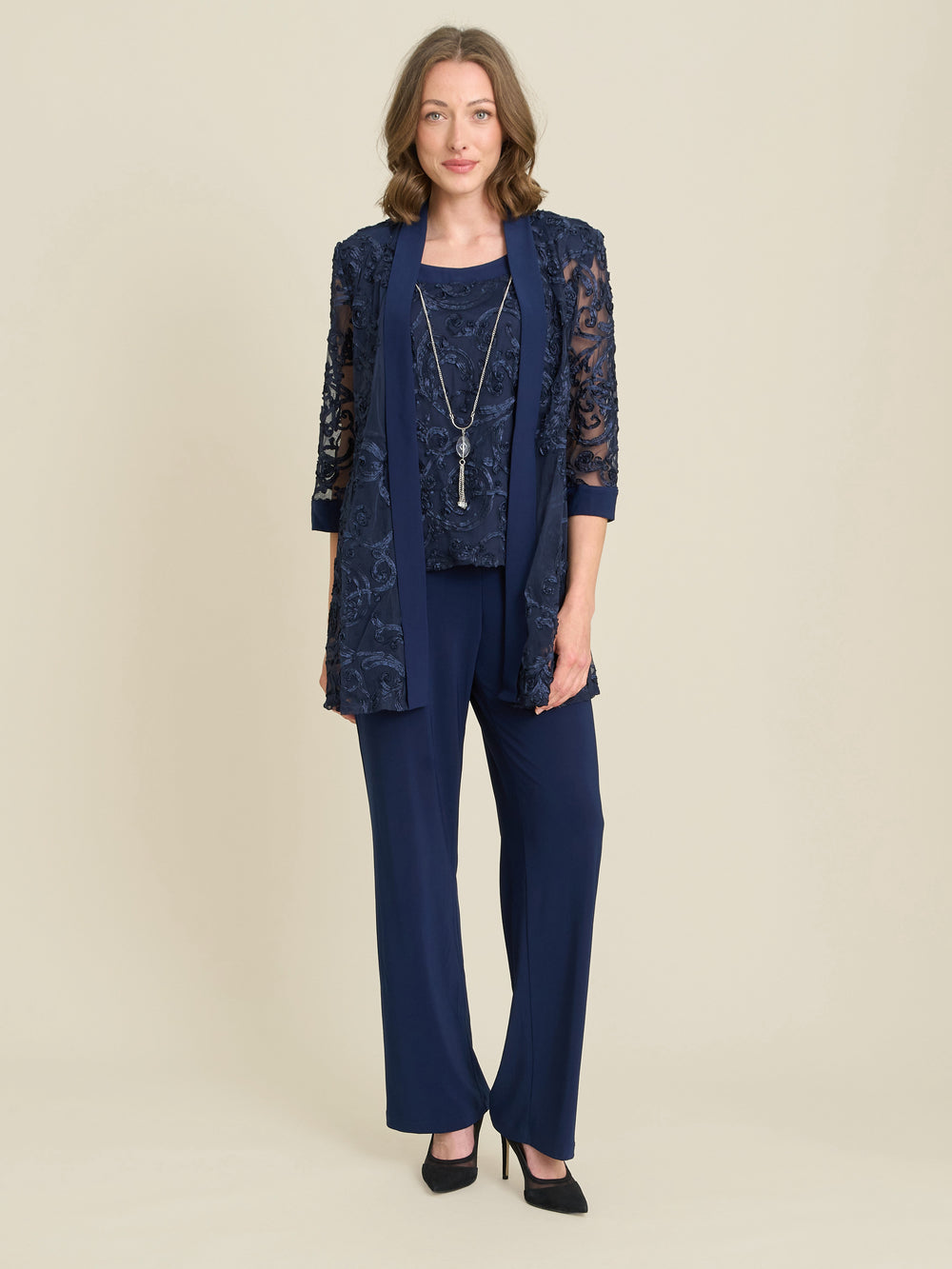Joelle Embroidered Two Piece Trouser Suit With Detachable Necklace