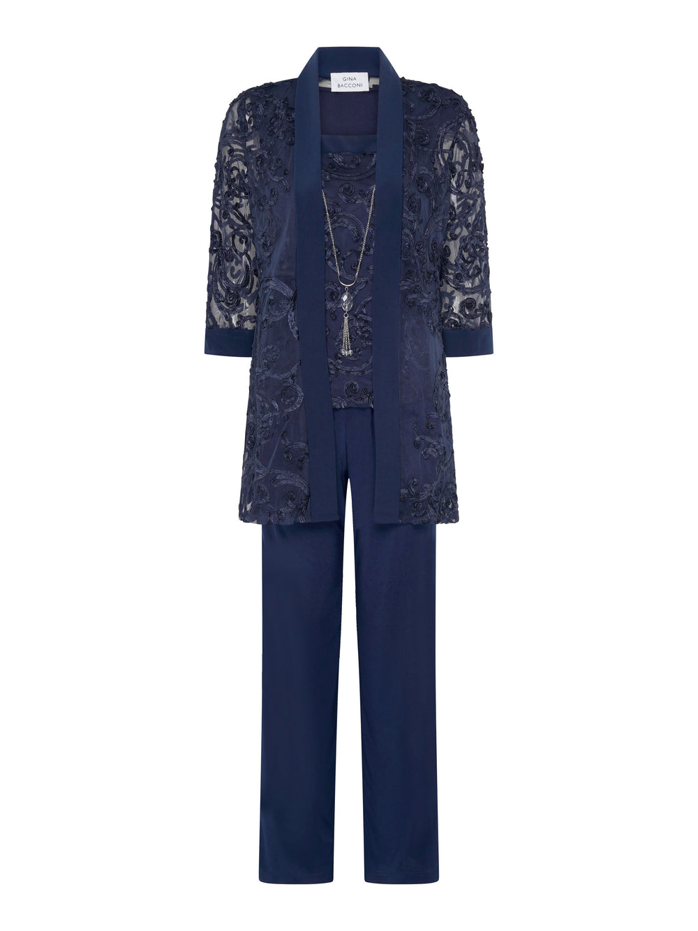 Joelle Embroidered Two Piece Trouser Suit With Detachable Necklace