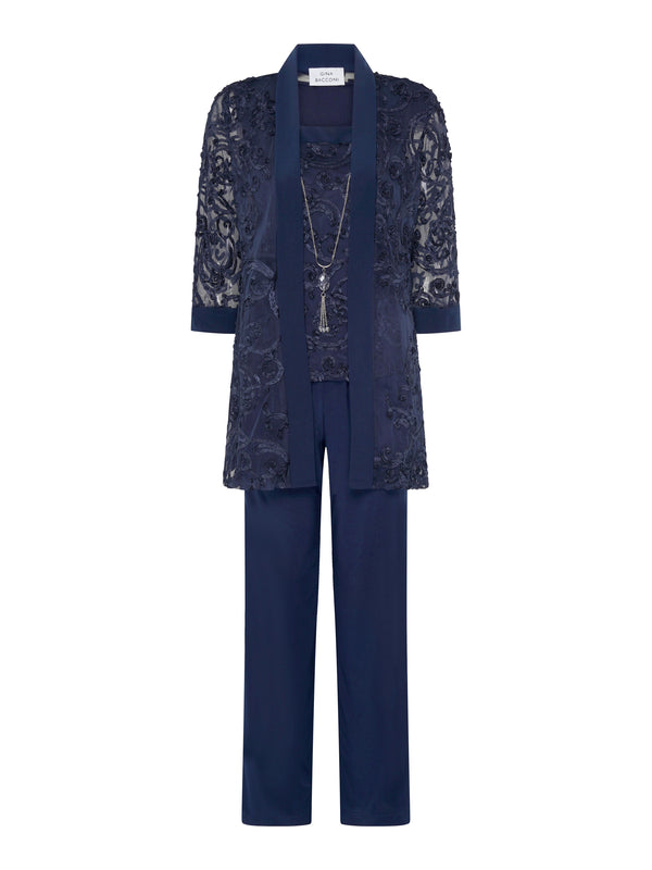 Joelle Embroidered Two Piece Trouser Suit With Detachable Necklace