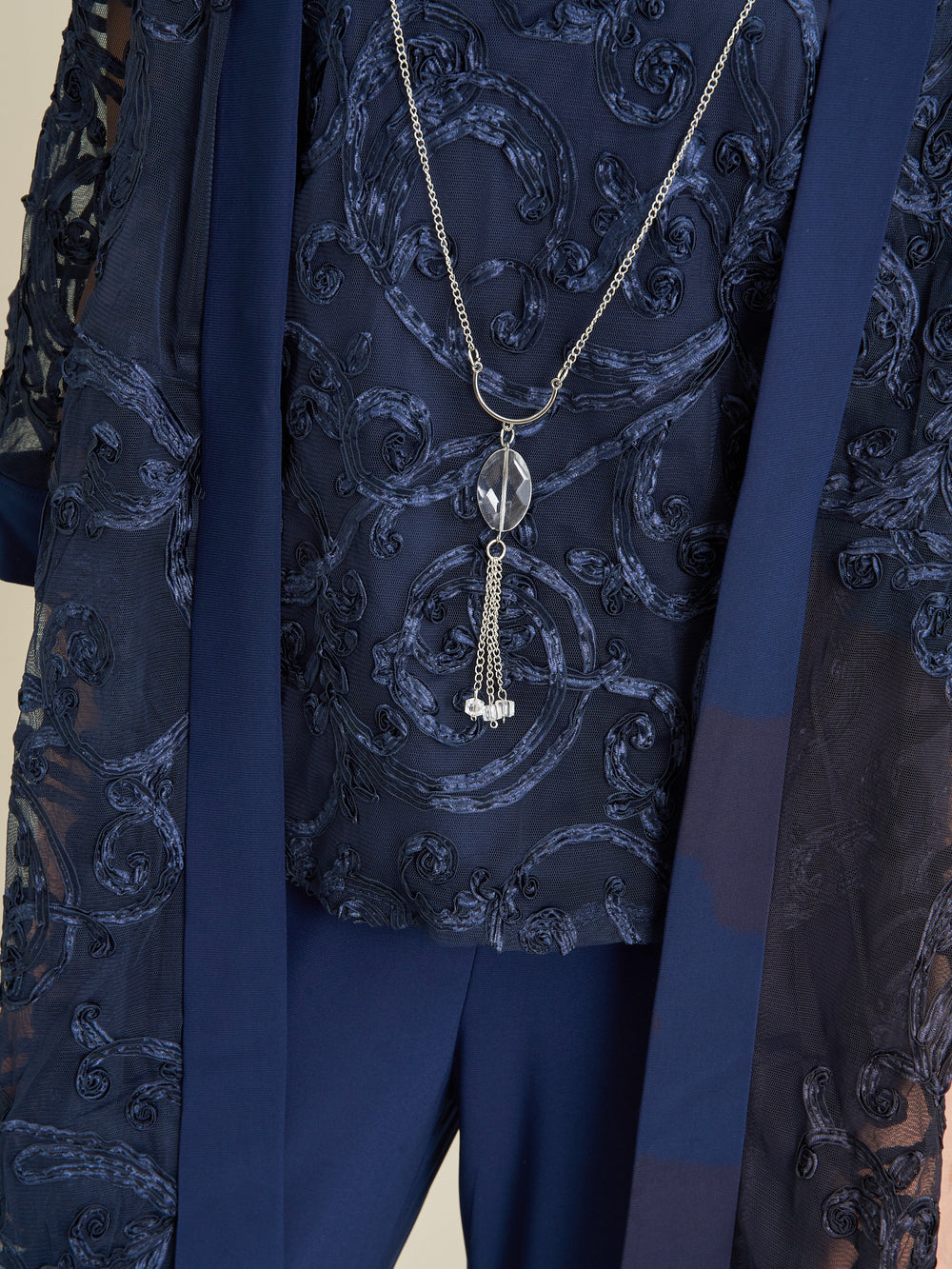 Joelle Embroidered Two Piece Trouser Suit With Detachable Necklace
