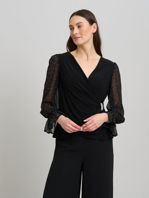 Jewel Wrap Top With Embellished Sleeves