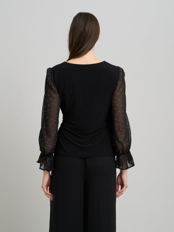 Jewel Wrap Top With Embellished Sleeves