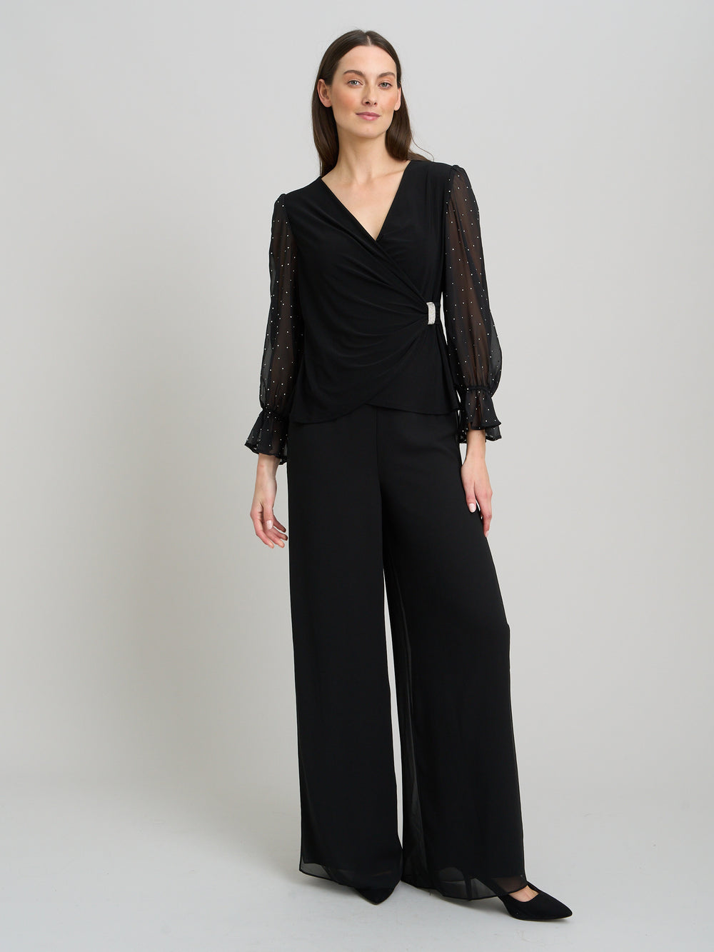 Jewel Wrap Top With Embellished Sleeves