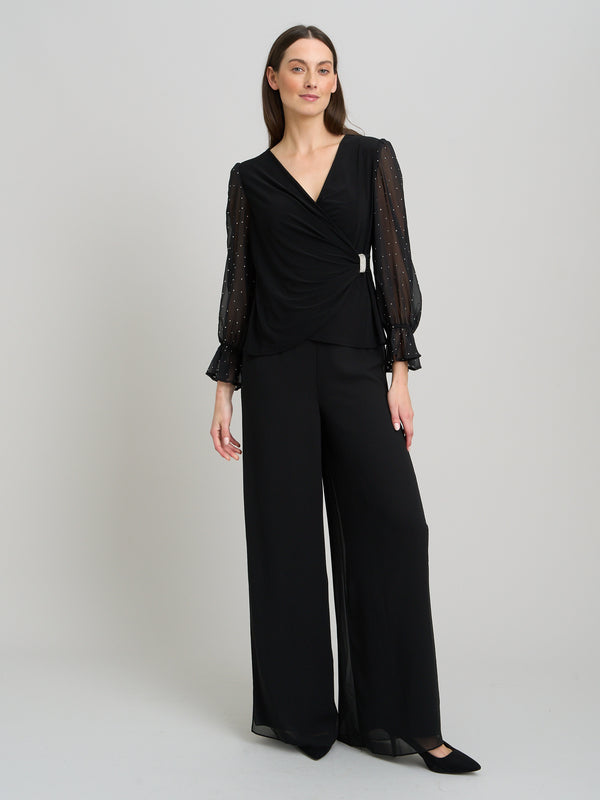 Jewel Wrap Top With Embellished Sleeves