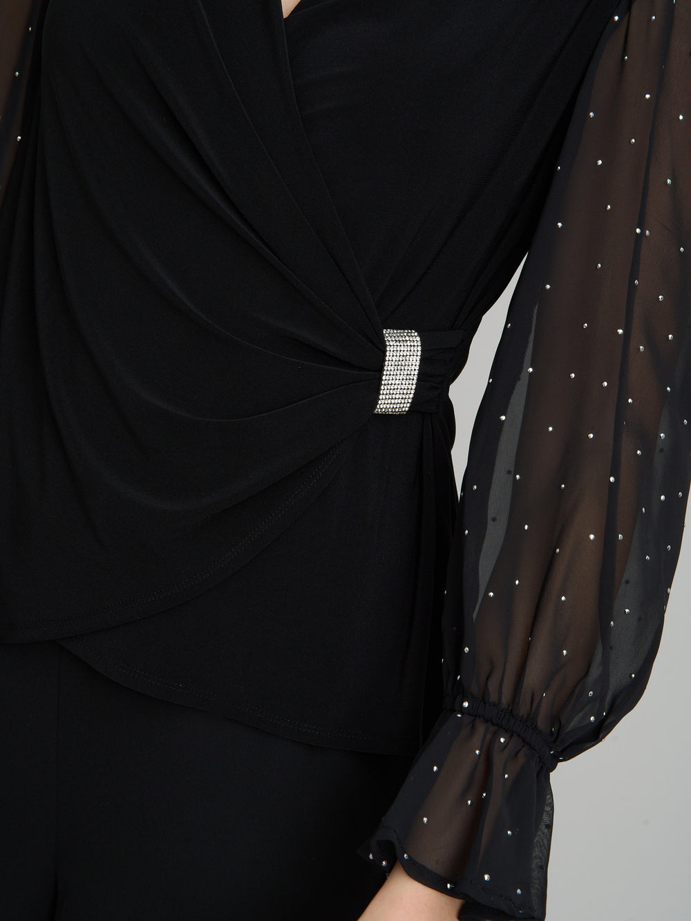 Jewel Wrap Top With Embellished Sleeves