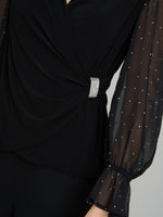 Jewel Wrap Top With Embellished Sleeves