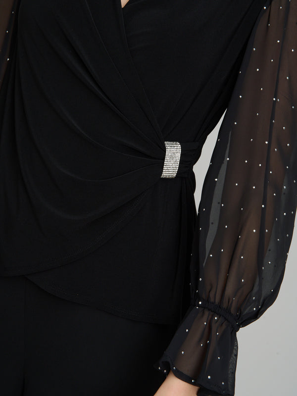 Jewel Wrap Top With Embellished Sleeves
