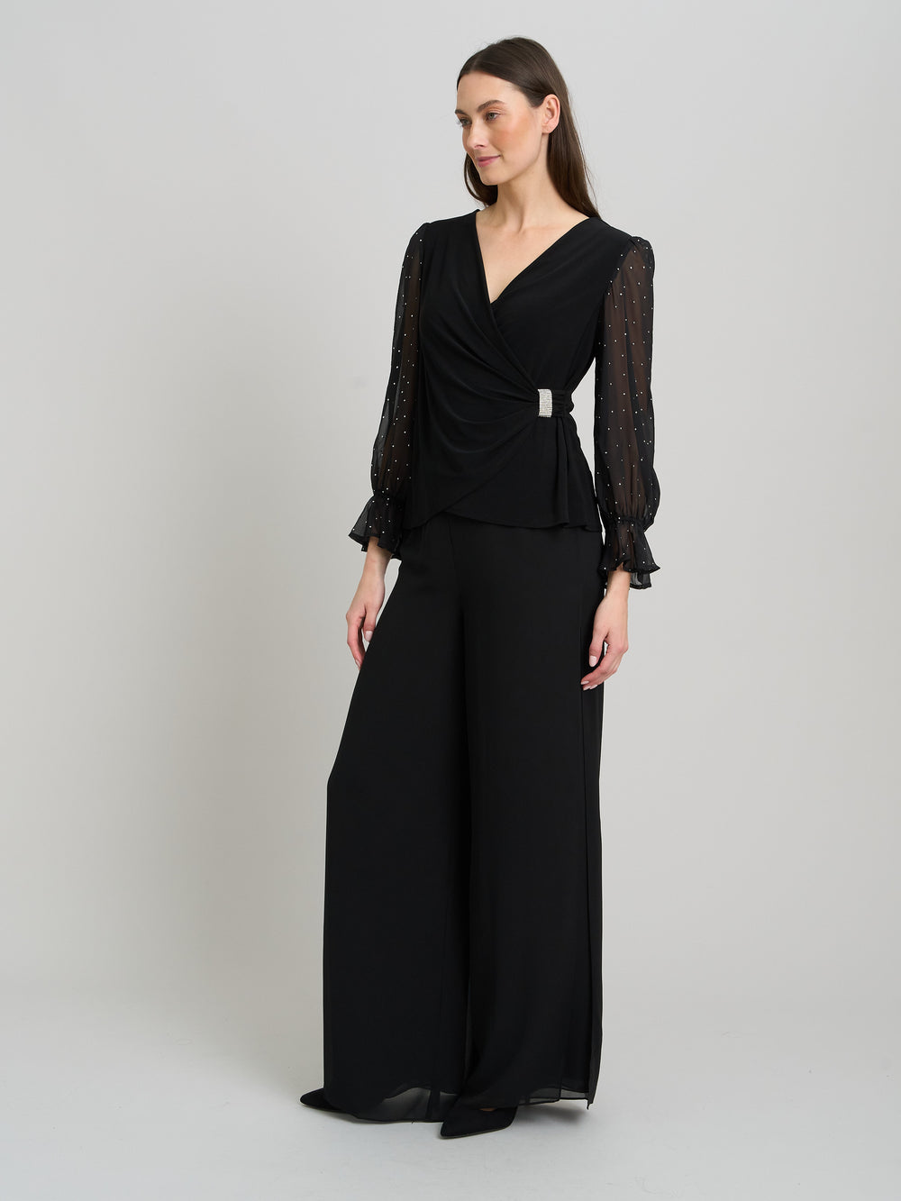 Jewel Wrap Top With Embellished Sleeves