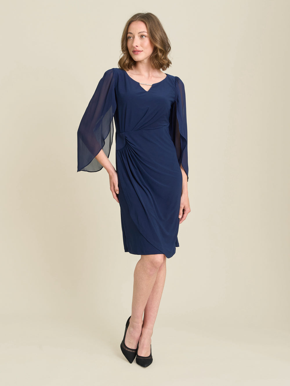 Maddy Diamante Trim Dress With Chiffon Sleeves