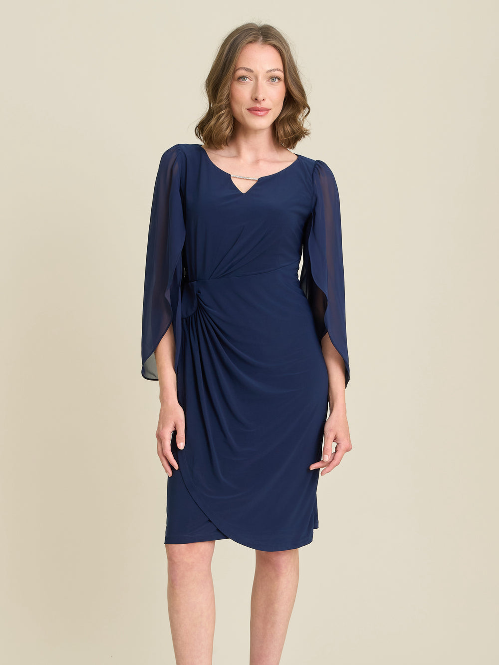 Maddy Diamante Trim Dress With Chiffon Sleeves