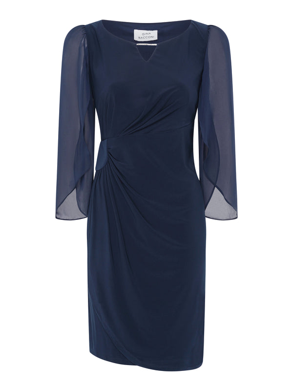 Maddy Diamante Trim Dress With Chiffon Sleeves