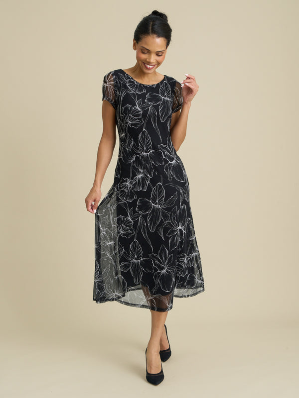 Rori Floral Print Mesh Midi Dress