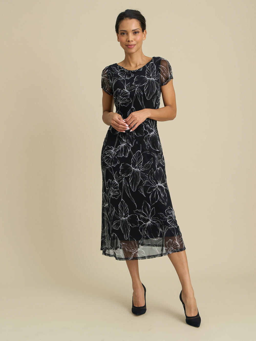 Rori Floral Print Mesh Midi Dress
