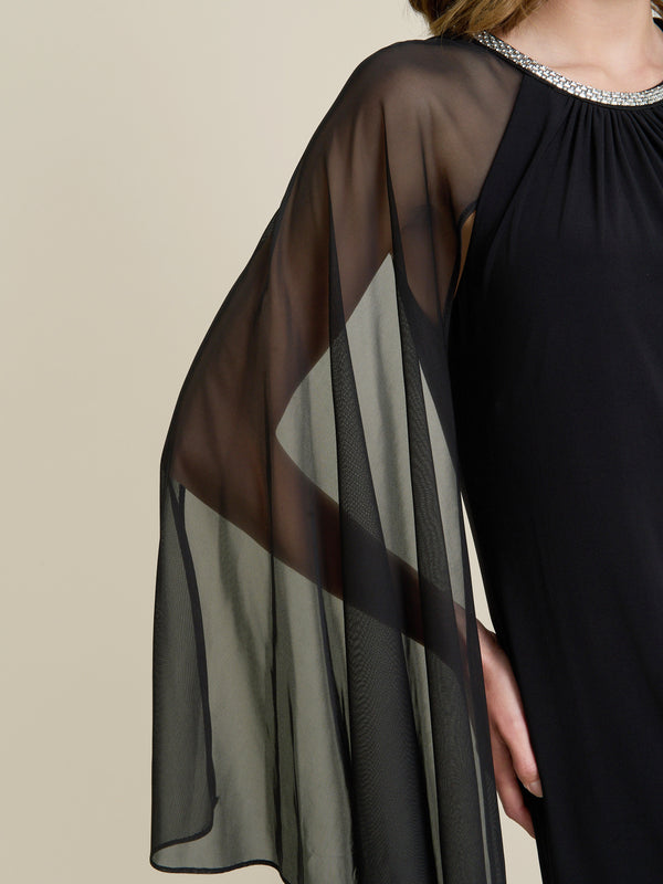 Shyla Sheer Sleeve & Crystal Trim Dress
