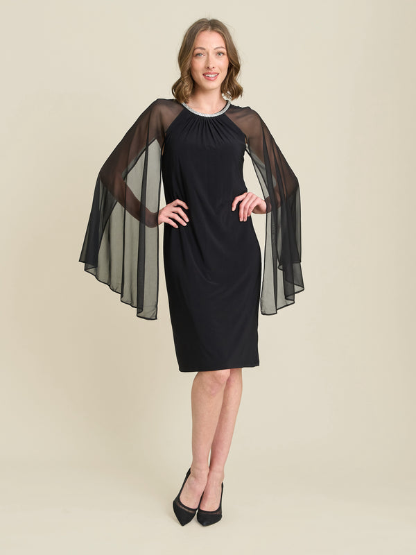Shyla Sheer Sleeve & Crystal Trim Dress