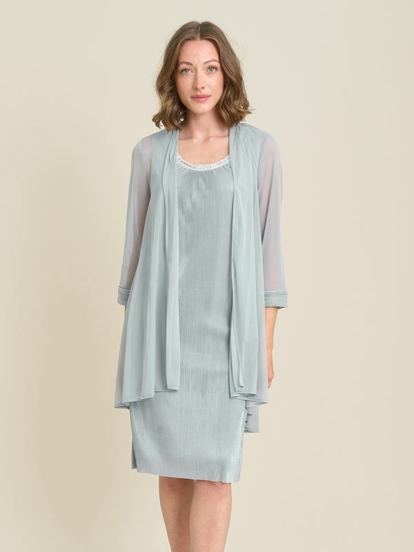 Sue-Ann Pleated Dress And Chiffon Jacket
