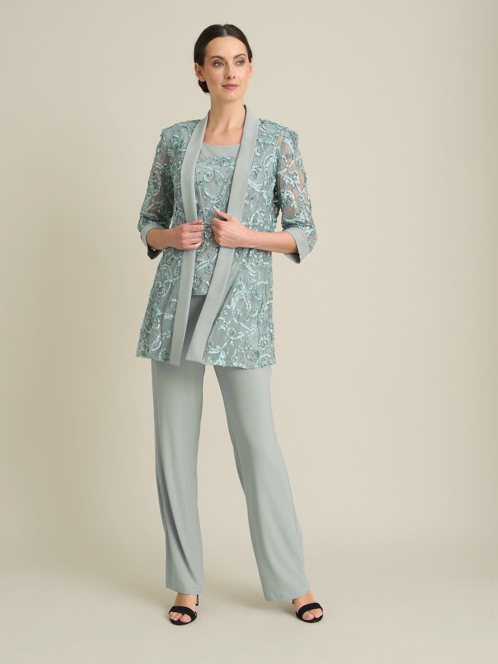 Joelle Embroidered  Two Piece Trouser Suit With Detachable Necklace