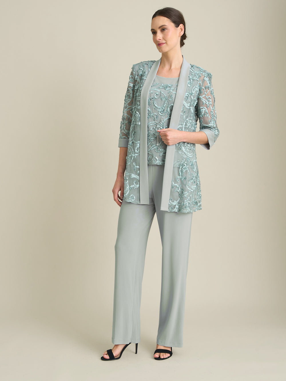 Joelle Embroidered  Two Piece Trouser Suit With Detachable Necklace
