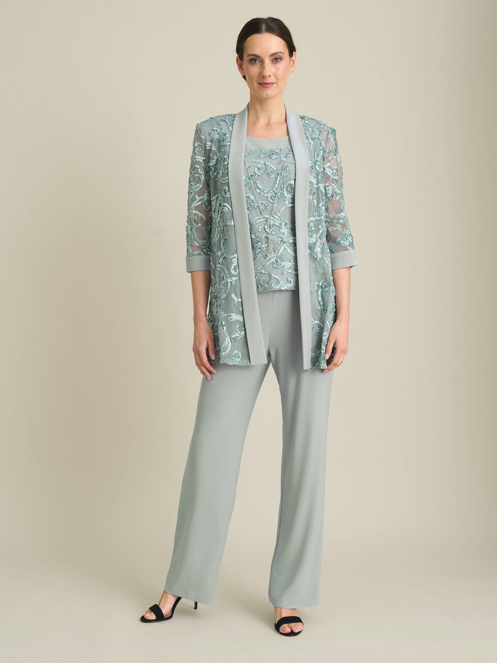 Joelle Embroidered  Two Piece Trouser Suit With Detachable Necklace