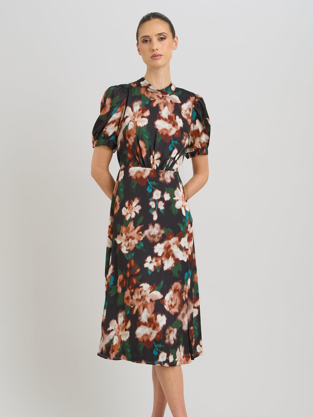 Taryn Floral Print High Neck Midi Dress
