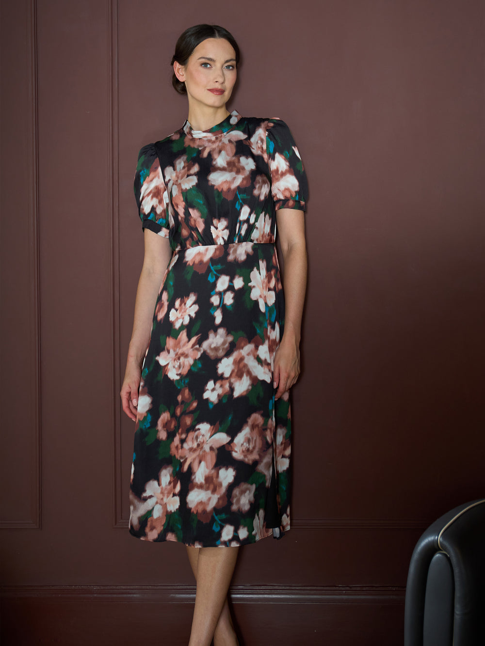 Taryn Floral Print High Neck Midi Dress