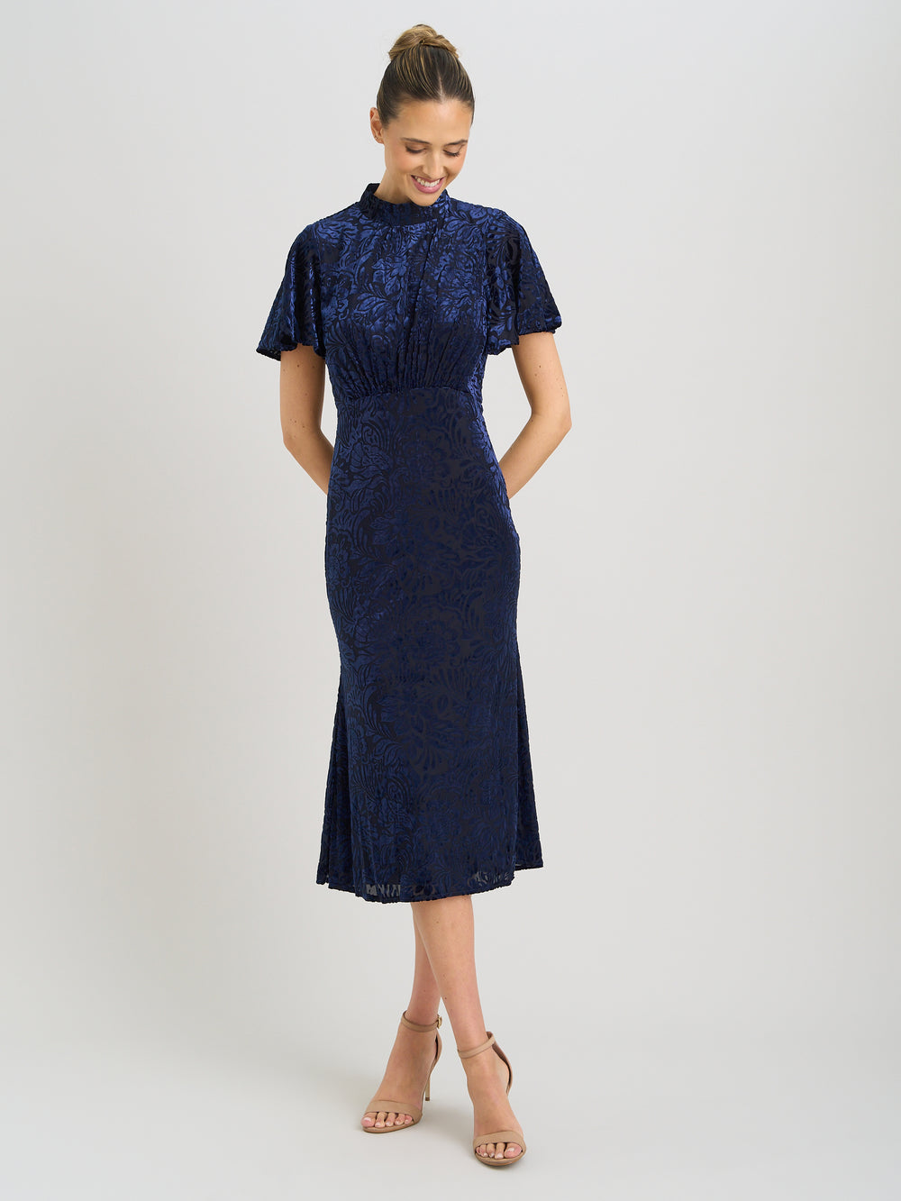 Sallie High Neck Velvet Midi Dress