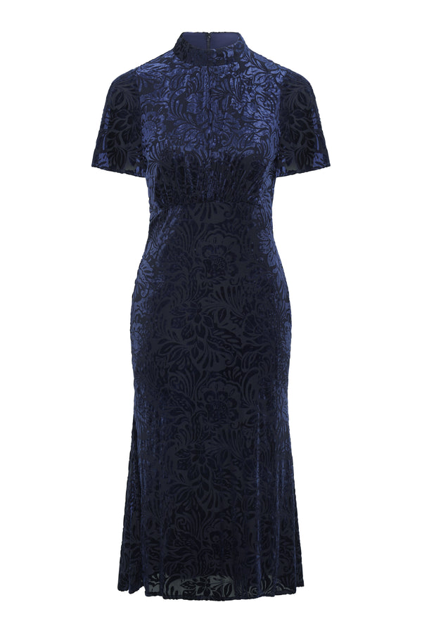 Sallie High Neck Velvet Midi Dress