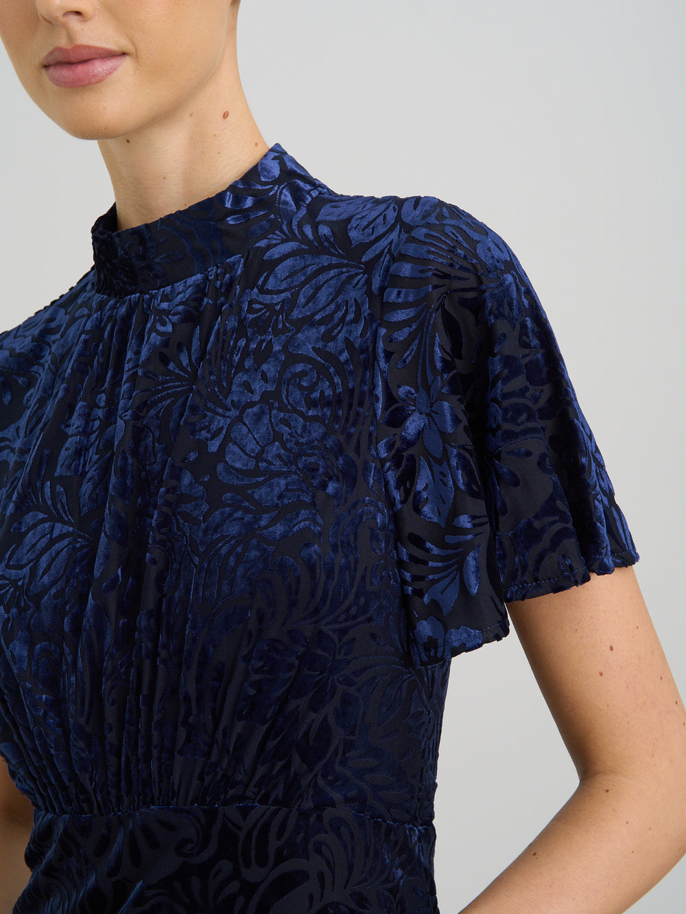 Sallie High Neck Velvet Midi Dress