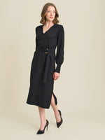 Tia Midi Dress With Belt & Long Sleeves