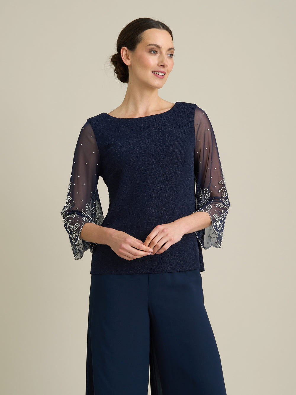 Tilly Embellished Sheer Sleeve Top
