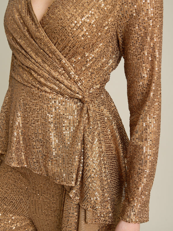 Pixie Sequin Blouse with Faux wrap Front