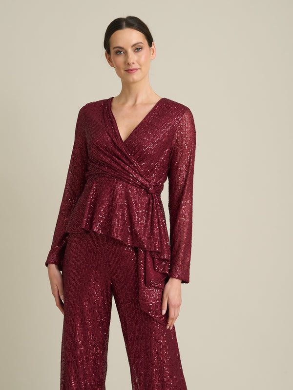 Pixie Sequin Blouse with Faux wrap Front