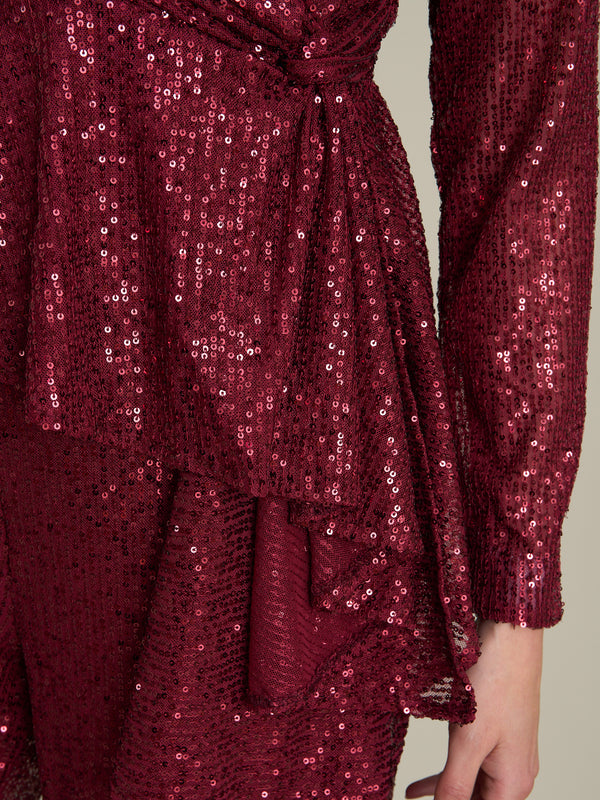 Pixie Sequin Blouse with Faux wrap Front