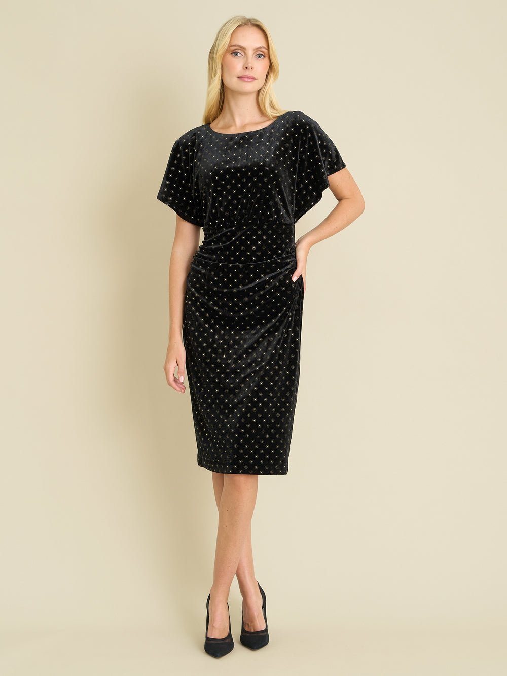 Iris Studded Draped Velvet Midi Dress