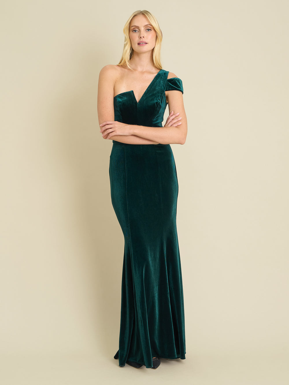 Ruthie Velvet One Shoulder Maxi Dress