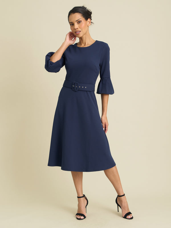 Viv Jewel Neck Belted Flare Dress