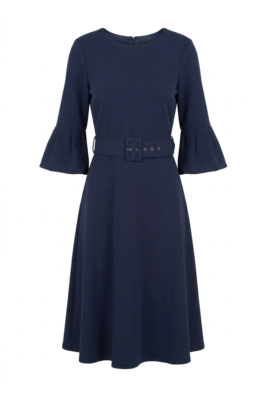 Viv Jewel Neck Belted Flare Dress