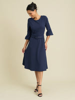 Viv Jewel Neck Belted Flare Dress