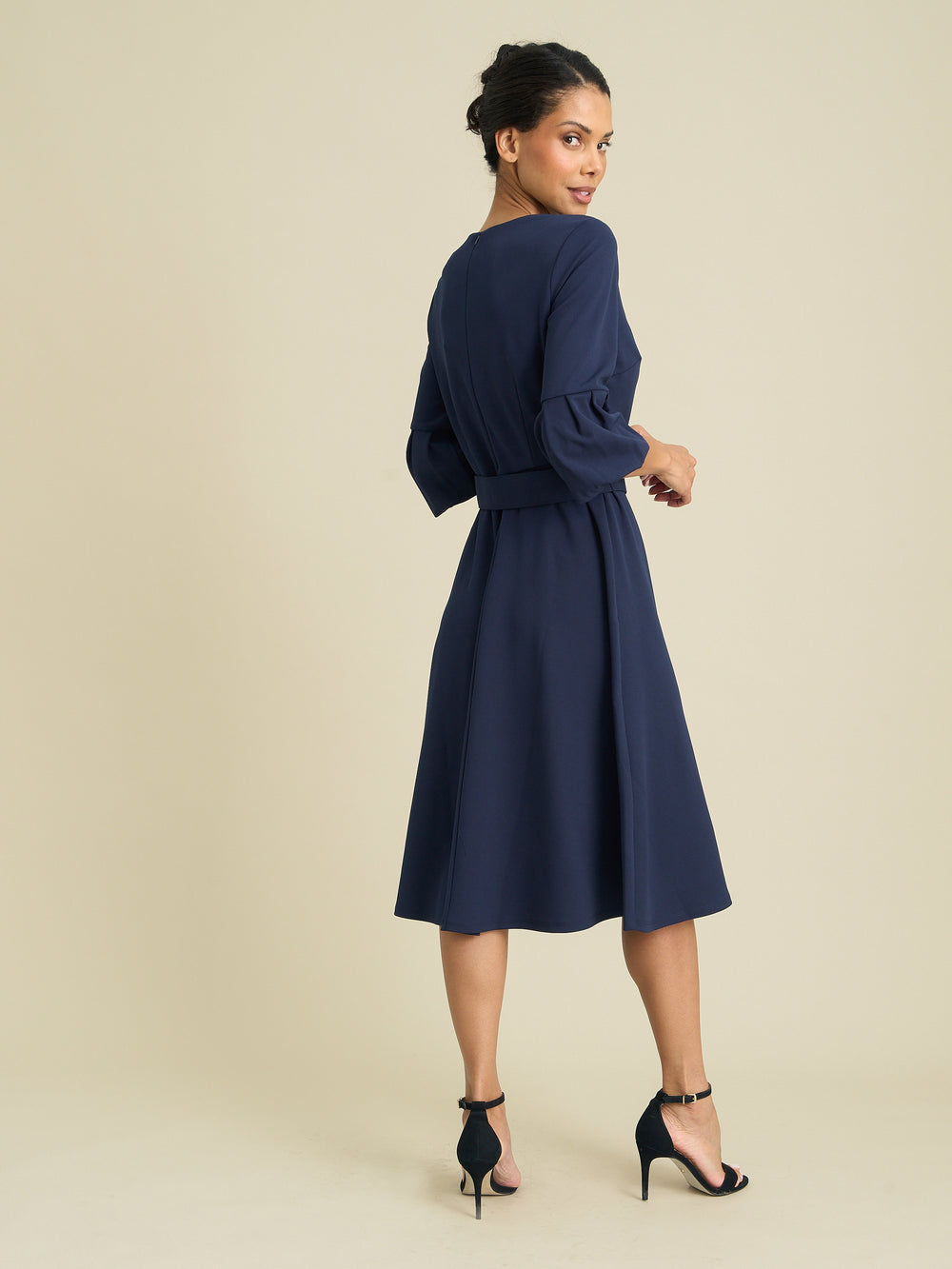 Viv Jewel Neck Belted Flare Dress