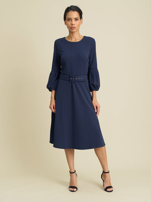 Viv Jewel Neck Belted Flare Dress