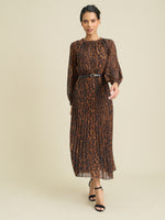 Yasmina Chiffon Belted Jewel Neck Animal Dress
