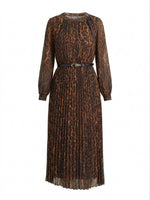 Yasmina Chiffon Belted Jewel Neck Animal Dress