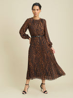 Yasmina Chiffon Belted Jewel Neck Animal Dress
