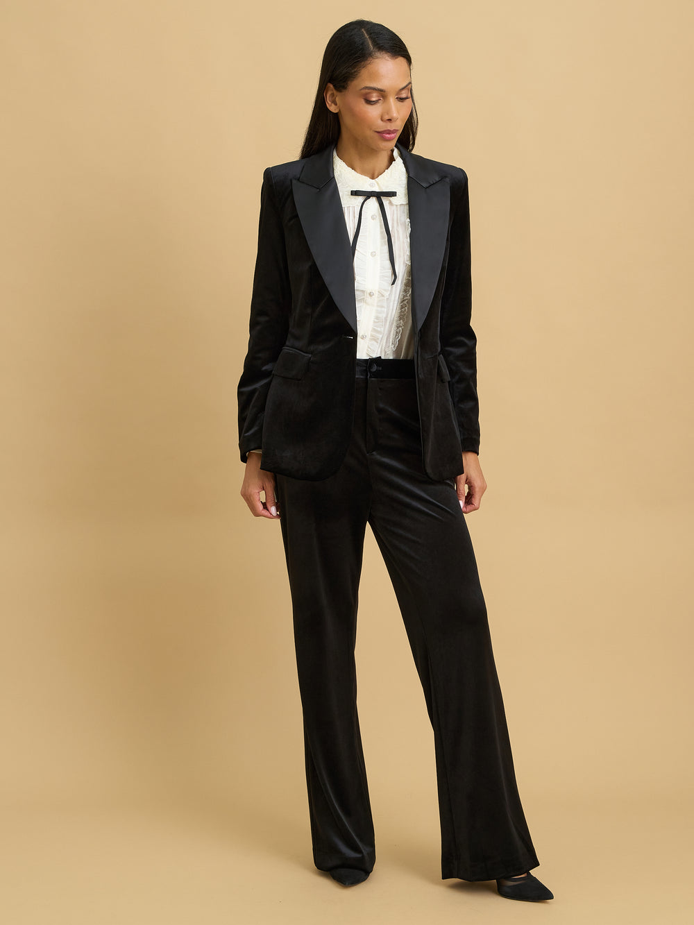 Amna Velvet Blazer With Satin Lapel