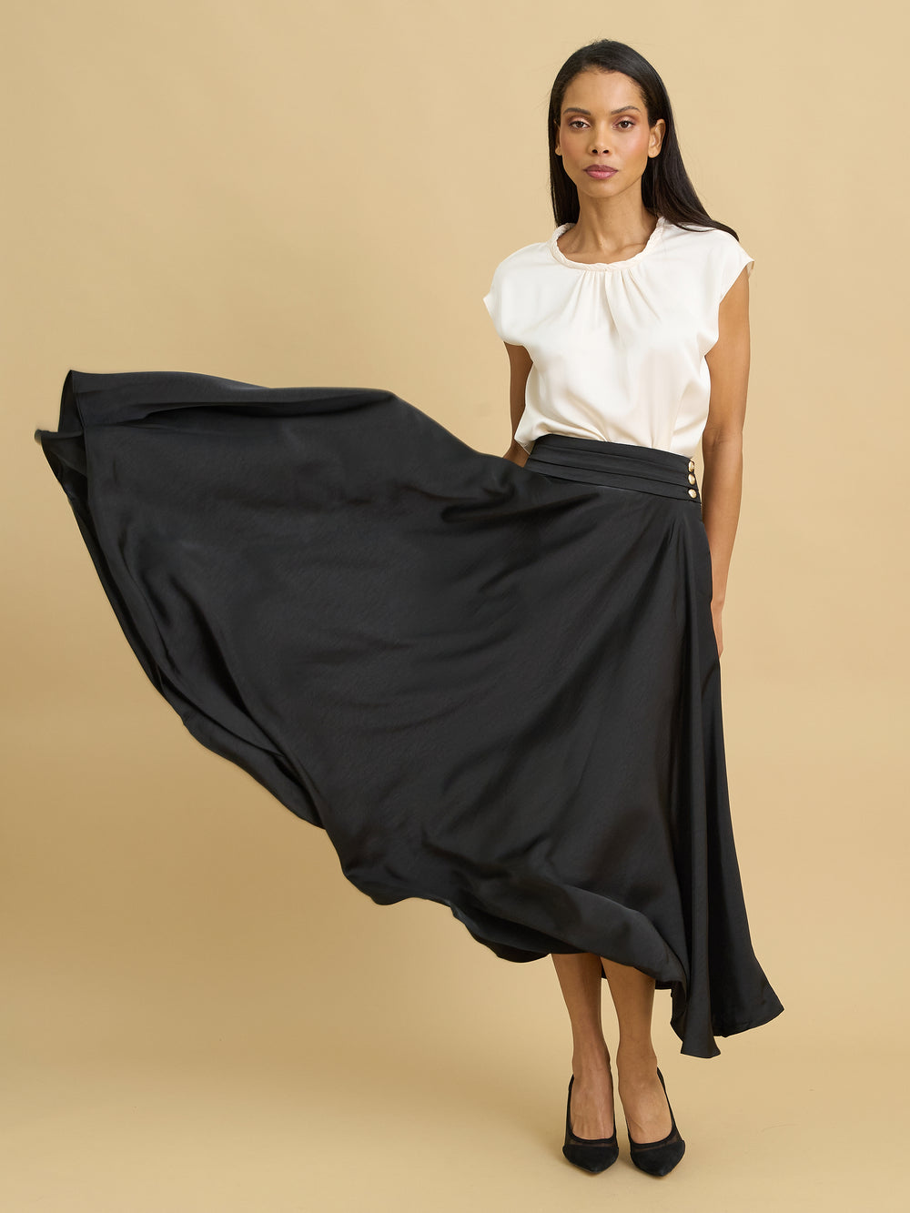 Ona Full Flowing Satin Skirt