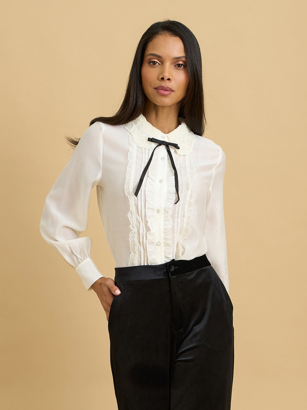 Orianna Shirt With Satin Bow Pin