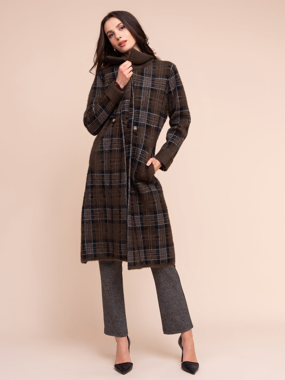 Alison Sheri Knit Checkered Coat 
